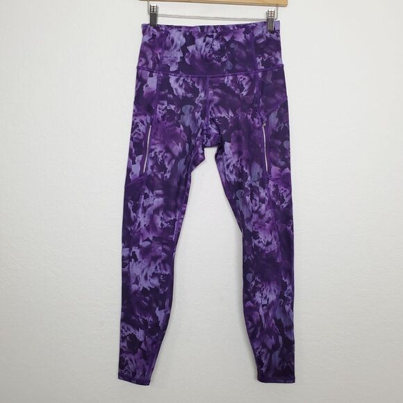 Athleta Pants - Athleta Printed Rainier Tight Legging Size S Spliced Floral Basalt Violet Purple